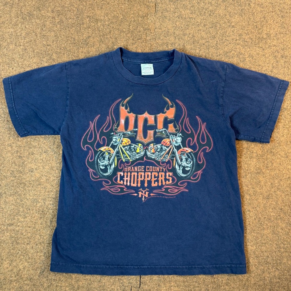 Orange County Choppers OCC Kids T-Shirt Navy Biker Flame Graphic Size M 2653